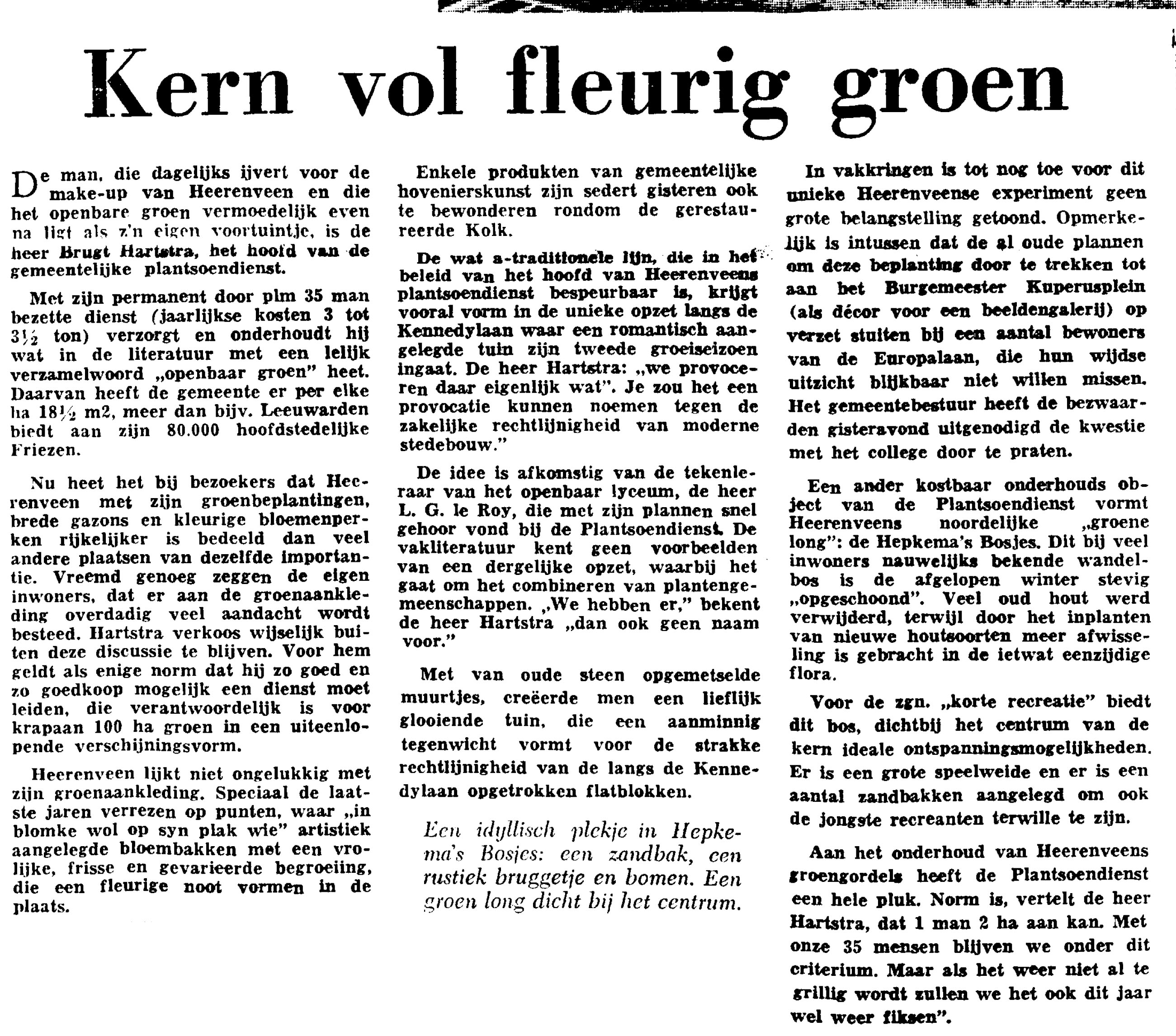 Artikel uit 1968: Brugt Hartstra over groen heerenveen 