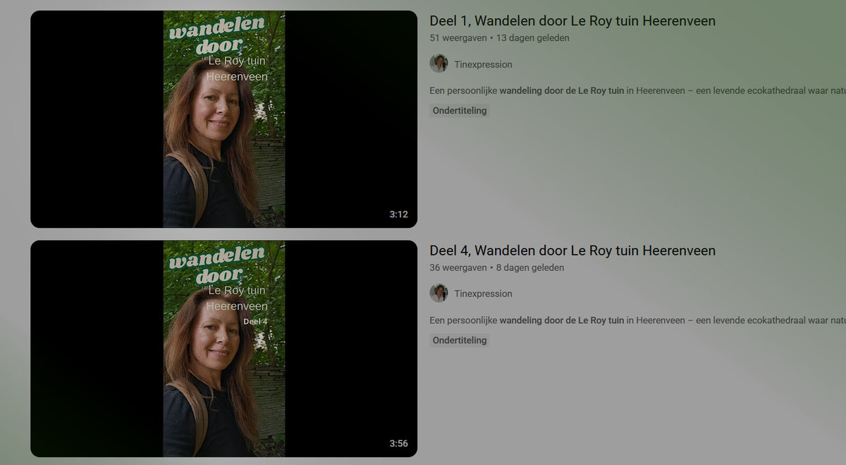 Zes korte filmpjes van wandeling door de Le Roy-tuin